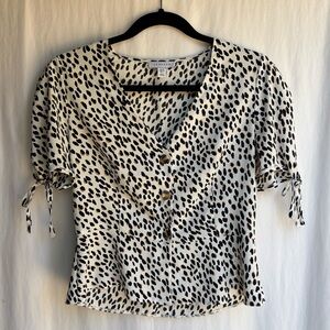 Topshop Abstract Animal Print Button Front Peplum Blouse Tie Sleeve Size 6